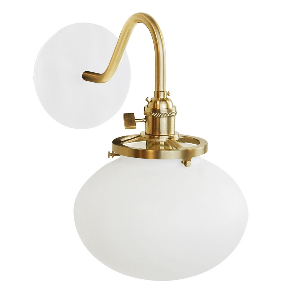 Montclair Lightworks SCL411-44-91 Uno 8" wall sconce, with acid etched glass shade,  White with Brushed Brass hardware